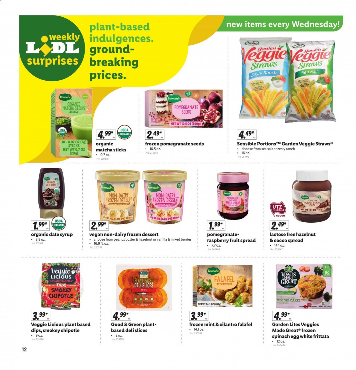 thumbnail - Lidl Flyer - 03/03/2021 - 03/09/2021 - Sales products - cake, eggs, spinach, Veggie Straws, cocoa, cilantro, peanut butter, syrup, matcha, tea, pot. Page 12.