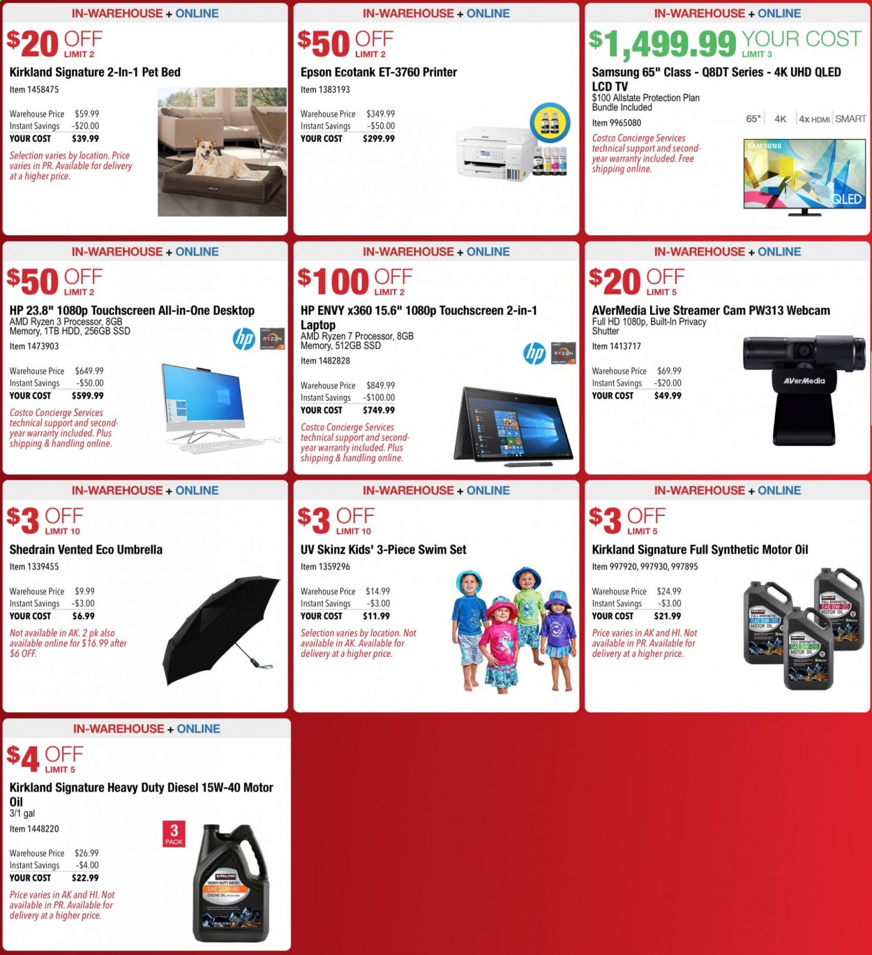 thumbnail - Costco Flyer - 02/27/2021 - 03/07/2021 - Sales products - Hewlett Packard, pet bed, Samsung, laptop, hp envy, Ryzen, webcam, TV, Epson, printer, umbrella, motor oil. Page 4.
