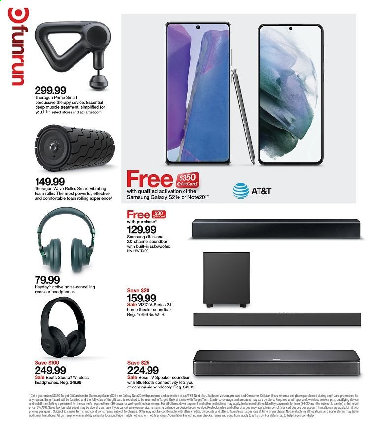 thumbnail - Target Flyer - 03/07/2021 - 03/13/2021 - Sales products - Vizio, Samsung Galaxy, Samsung, phone, Samsung Galaxy S, Samsung Galaxy S21, BOSE, speaker, subwoofer, Beats, sound bar, wireless headphones, headphones, roller. Page 20.