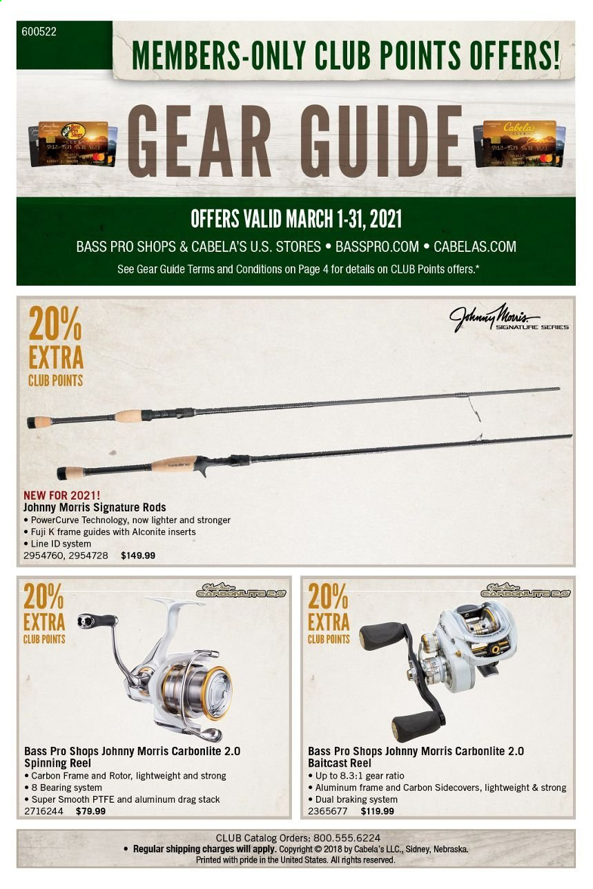 thumbnail - Cabela's Flyer - 03/01/2021 - 03/31/2021 - Sales products - baitcast reel, Bass Pro, reel. Page 1.