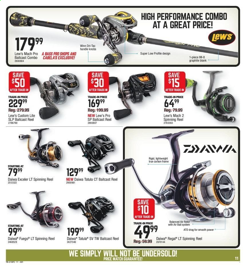 thumbnail - Cabela's Flyer - 03/11/2021 - 03/31/2021 - Sales products - baitcast combo, baitcast reel, Bass Pro, reel, spinning reel, fishing rod, DAIWA. Page 10.