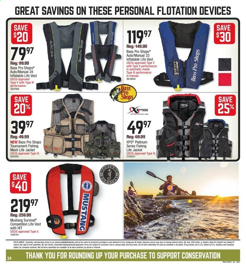 thumbnail - Cabela's Flyer - 03/11/2021 - 03/31/2021 - Sales products - jacket, vest, Bass Pro, life jacket. Page 23.