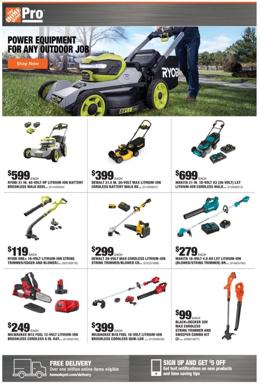 thumbnail - The Home Depot Flyer - 03/08/2021 - 03/15/2021 - Sales products - Black & Decker, DeWALT, Milwaukee, combo kit, Makita. Page 1.
