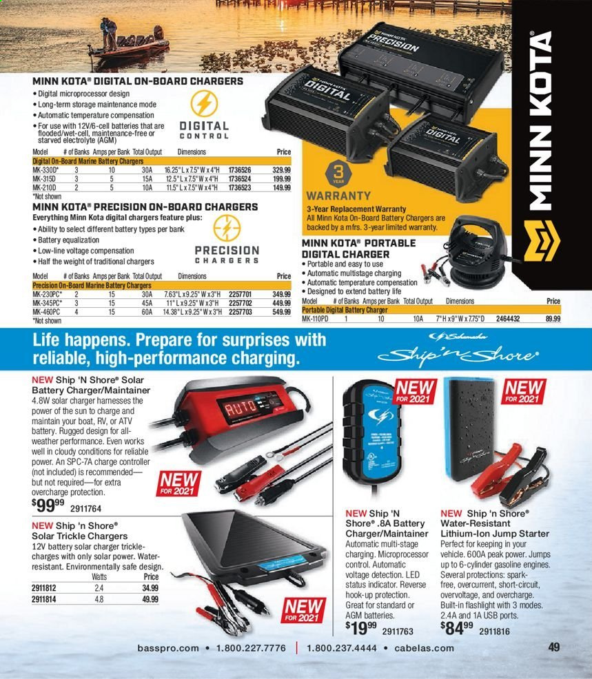 thumbnail - Cabela's Flyer - 03/13/2021 - 12/25/2021 - Sales products - battery charger. Page 49.