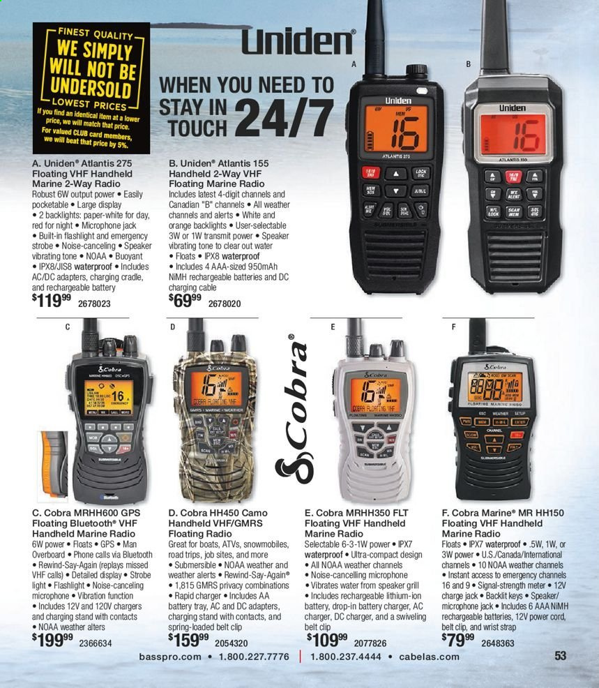 thumbnail - Cabela's Flyer - 03/13/2021 - 12/25/2021 - Sales products - battery charger, rechargeable battery, Uniden. Page 53.