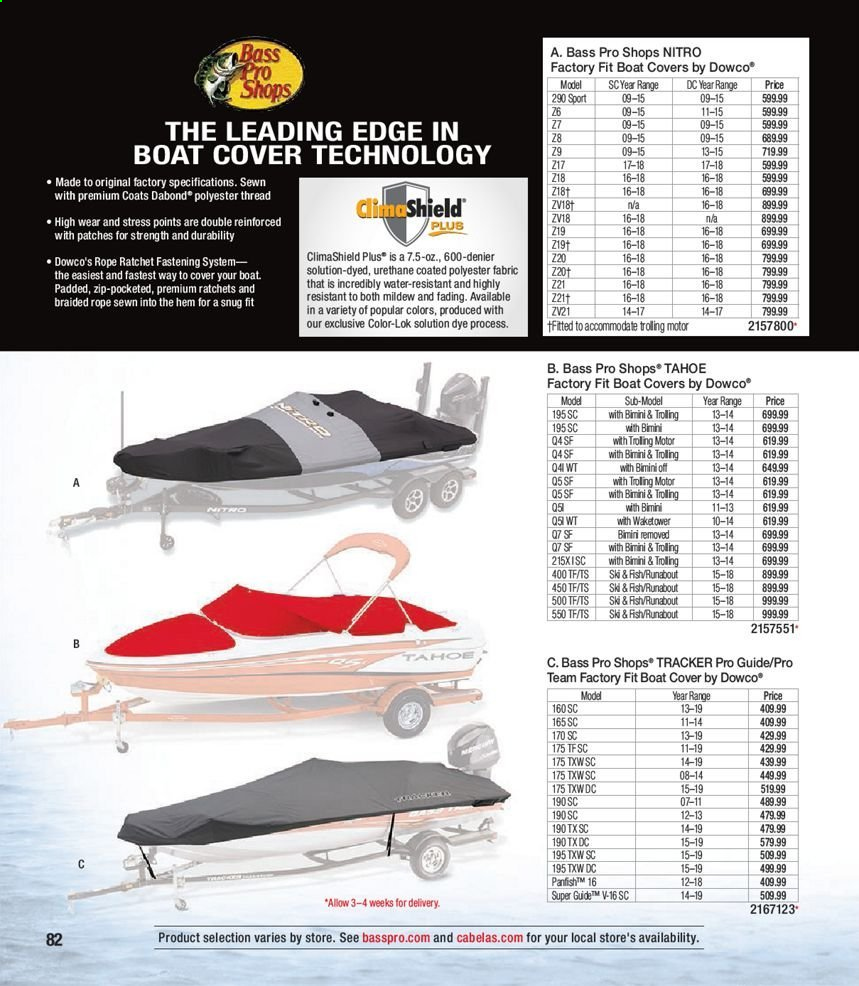 thumbnail - Cabela's Flyer - 03/13/2021 - 12/25/2021 - Sales products - Snug, Bass Pro, boat cover. Page 82.