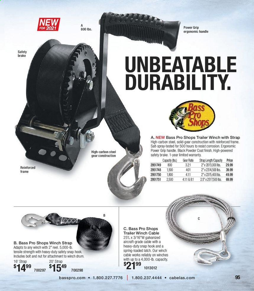 thumbnail - Cabela's Flyer - 03/13/2021 - 12/25/2021 - Sales products - coat, Bass Pro, reel, winch. Page 95.