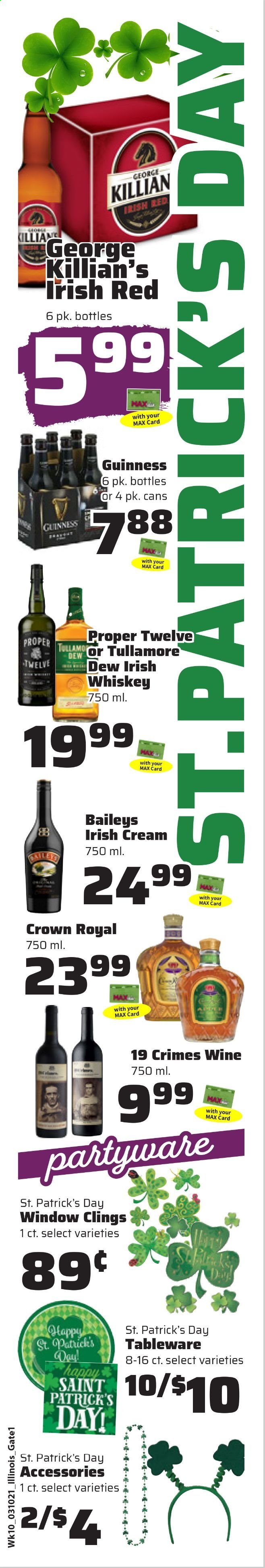 thumbnail - County Market Flyer - 03/10/2021 - 03/16/2021 - Sales products - wine, Baileys, irish cream, irish whiskey, whisky, whiskey, Guinness. Page 1.