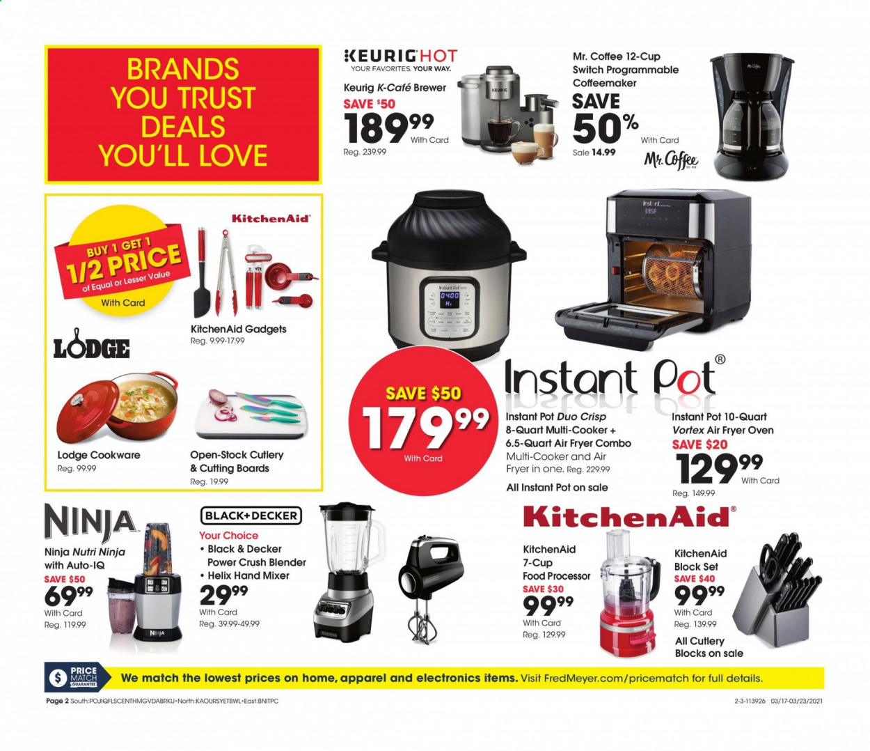thumbnail - Fred Meyer Flyer - 03/17/2021 - 03/23/2021 - Sales products - brewer, Trust, coffee, Keurig, cookware set, KitchenAid, pot, cup, Black & Decker. Page 2.