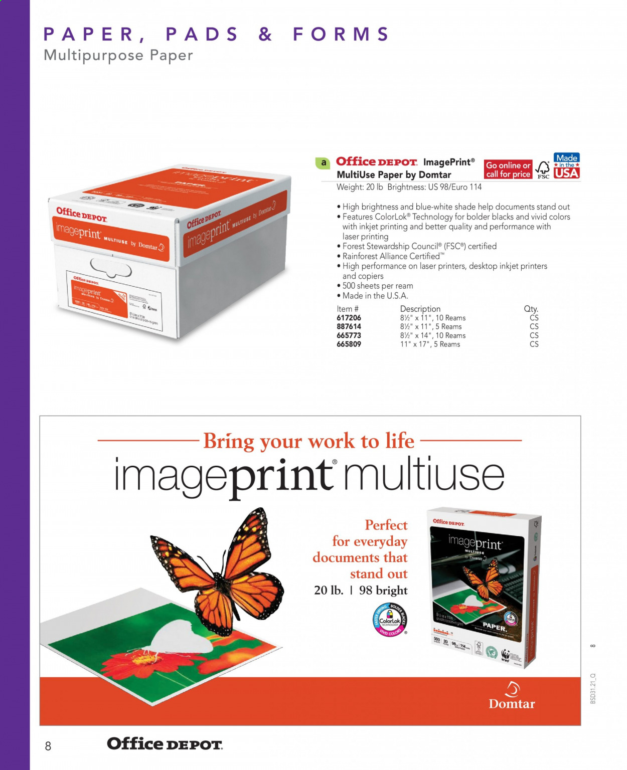 thumbnail - Office DEPOT Flyer - Sales products - paper, printer. Page 8.