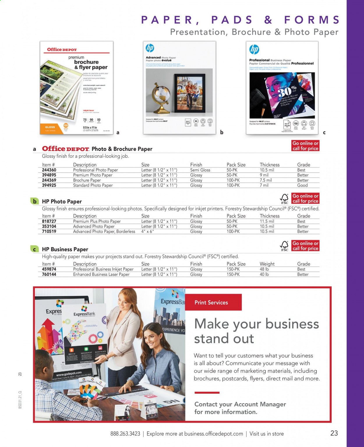 thumbnail - Office DEPOT Flyer - Sales products - Hewlett Packard, paper, printer. Page 23.
