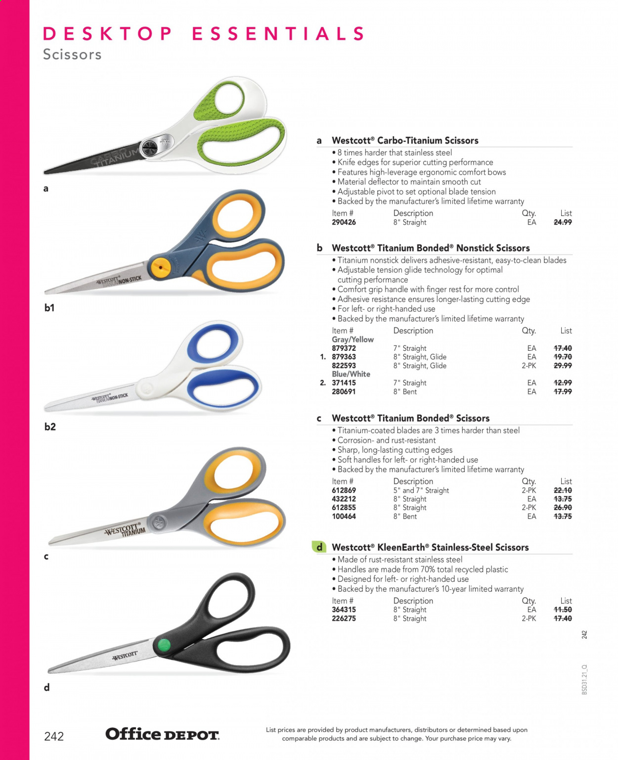 thumbnail - Office DEPOT Flyer - Sales products - scissors. Page 242.