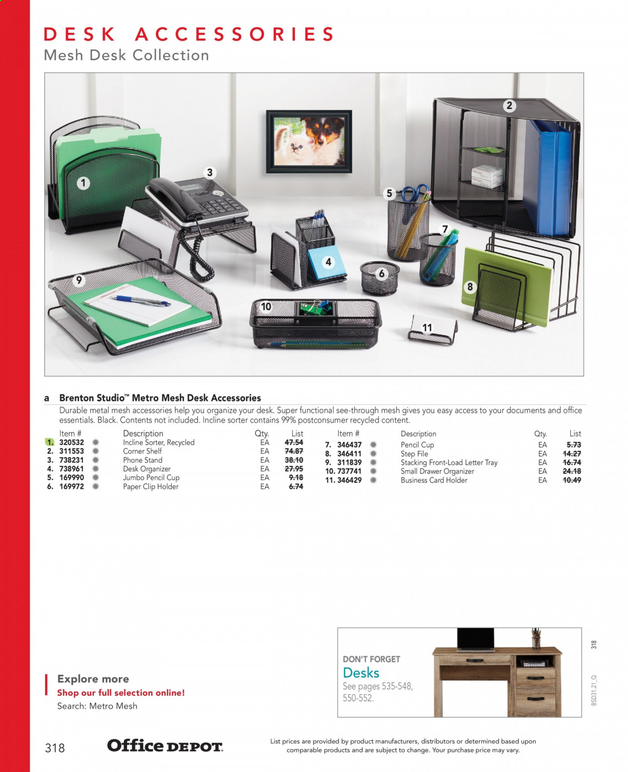 thumbnail - Office DEPOT Flyer - Sales products - letter tray, paper, pencil. Page 318.