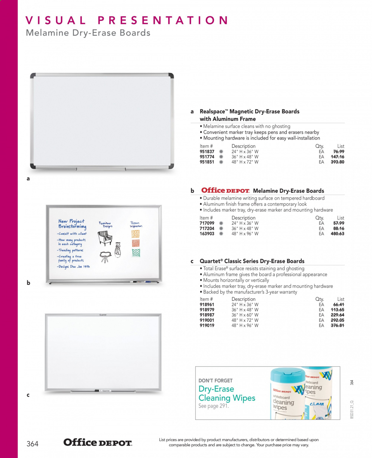 thumbnail - Office DEPOT Flyer - Sales products - cleansing wipes, wipes, marker. Page 364.