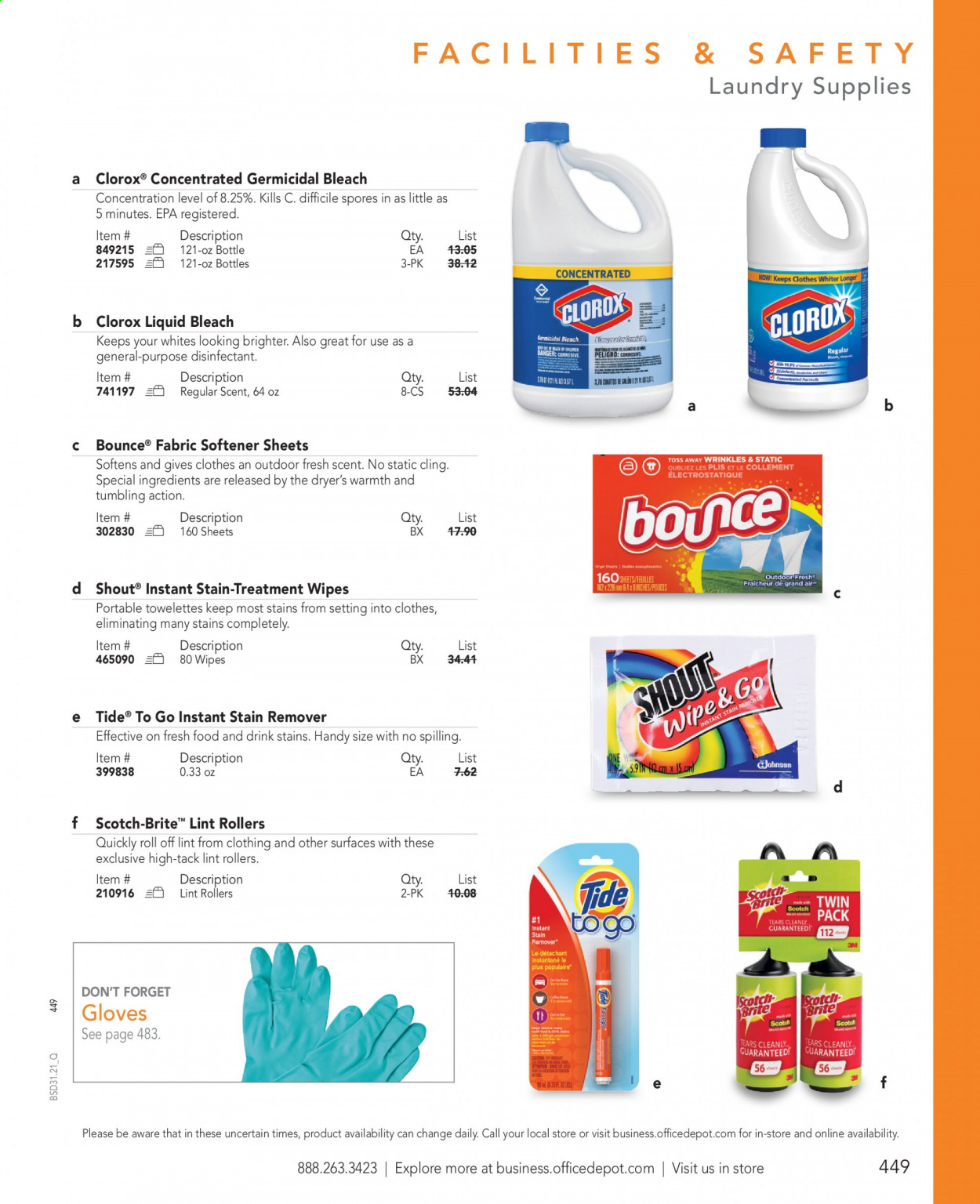 thumbnail - Office DEPOT Flyer - Sales products - wipes, desinfection, stain remover, Clorox. Page 449.