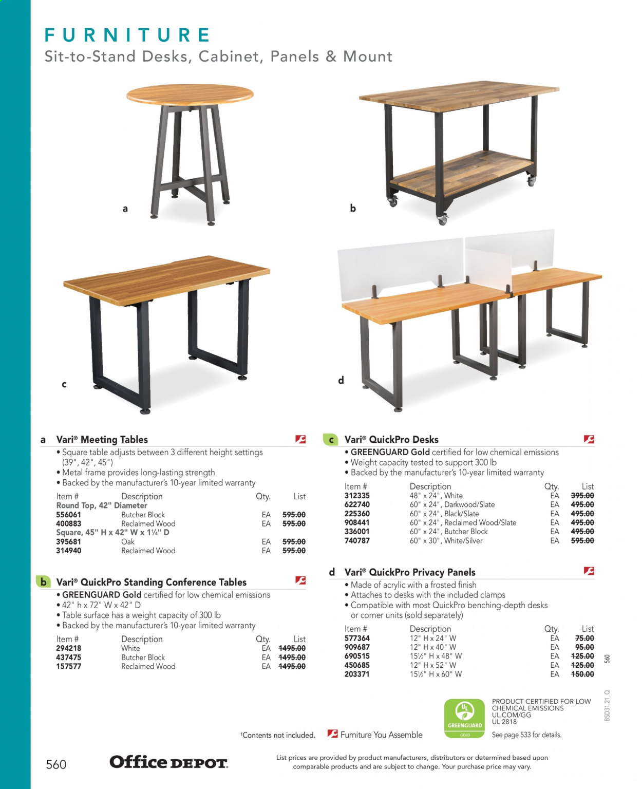 thumbnail - Office DEPOT Flyer - Sales products - table, cabinet. Page 560.
