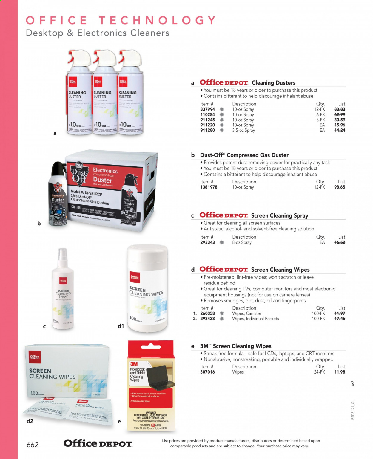 thumbnail - Office DEPOT Flyer - Sales products - cleansing wipes, wipes, laptop, computer. Page 662.