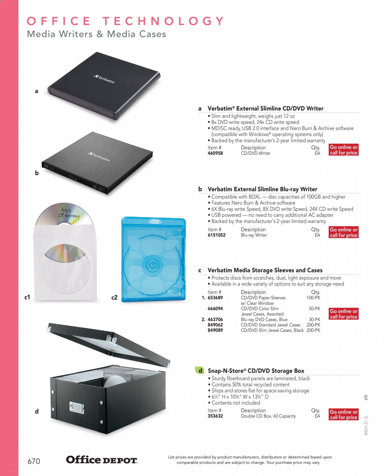 thumbnail - Office DEPOT Flyer - Sales products - paper, DVD, Blu-ray, adapter, storage box. Page 670.