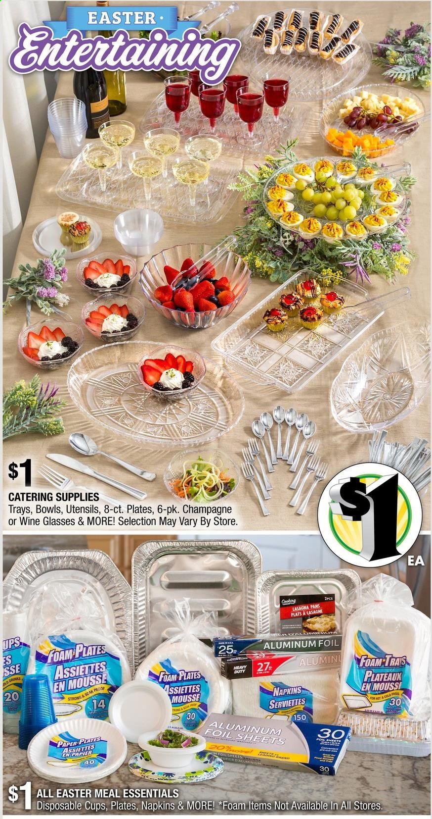 thumbnail - Dollar Tree Flyer - 03/18/2021 - 03/27/2021 - Sales products - lasagna meal, lasagne sheets, wine, napkins, utensils, wine glass, plate, cup, aluminium foil, paper, foam plates. Page 2.