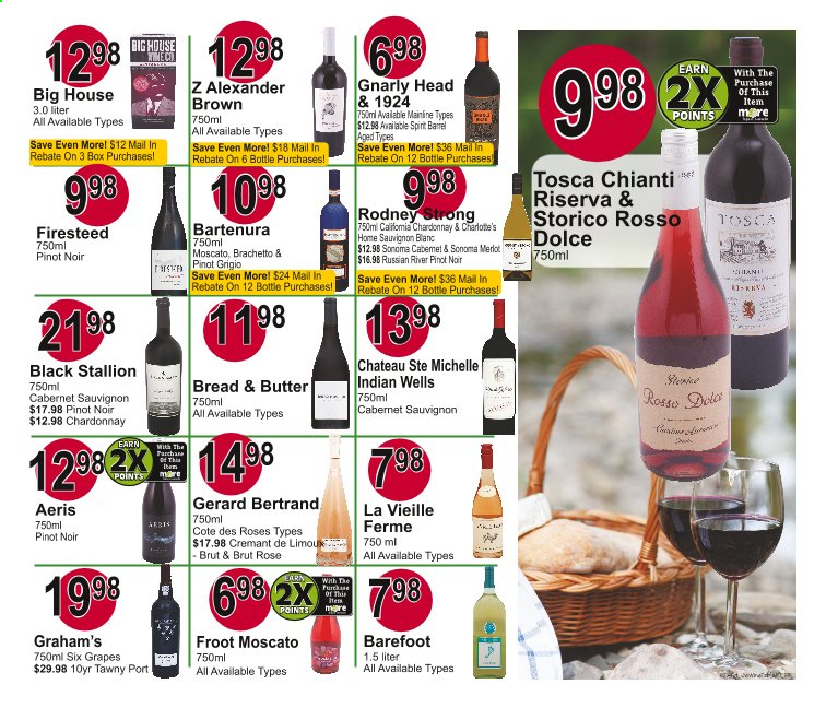 thumbnail - Cash Wise Liquor Only Flyer - 03/21/2021 - 04/10/2021 - Sales products - butter, Moscato, Cabernet Sauvignon, Chardonnay, wine, Merlot, Pinot Noir, Pinot Grigio, Sauvignon Blanc, grapes. Page 7.