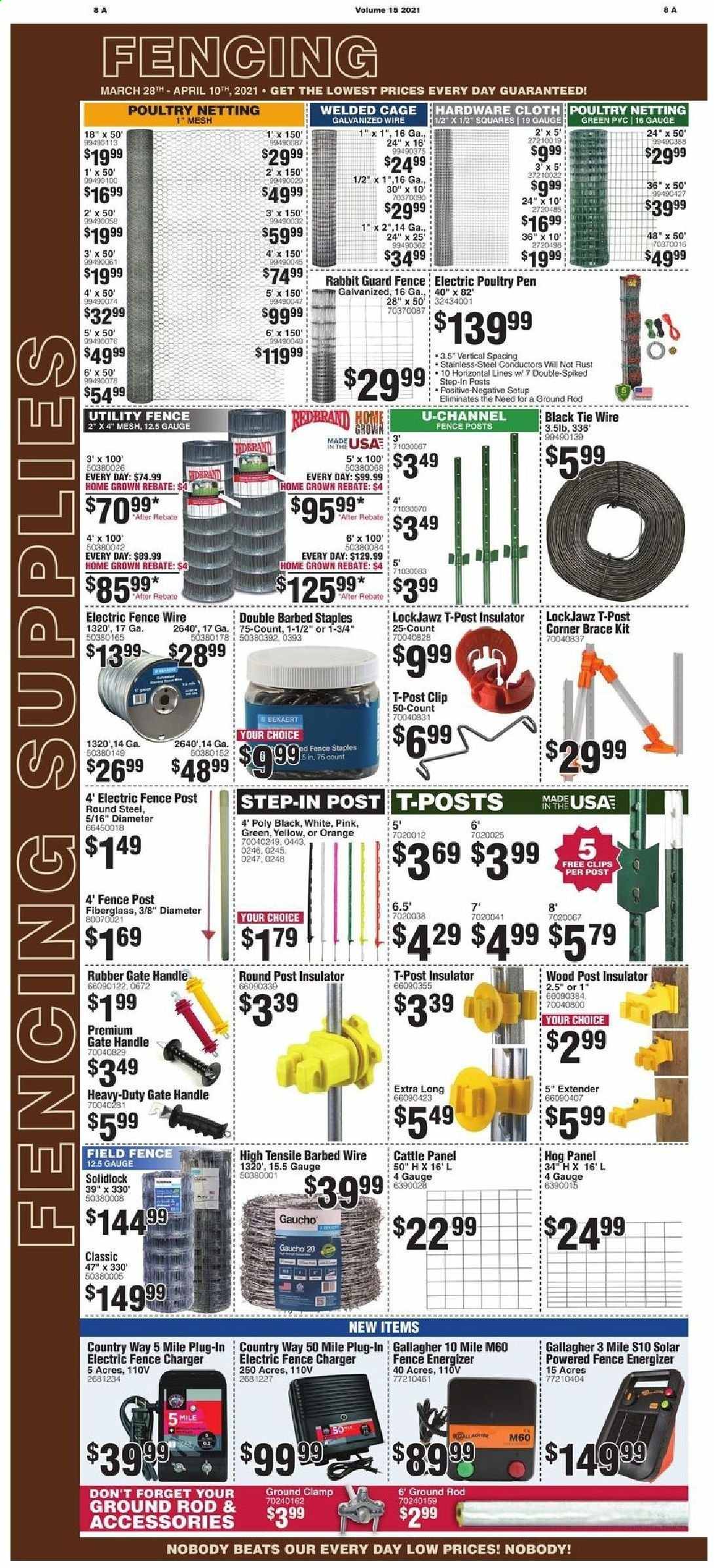 thumbnail - Rural King Flyer - 03/28/2021 - 04/10/2021 - Sales products - Energizer, rabbit, cage, Beats, barbed wire. Page 9.