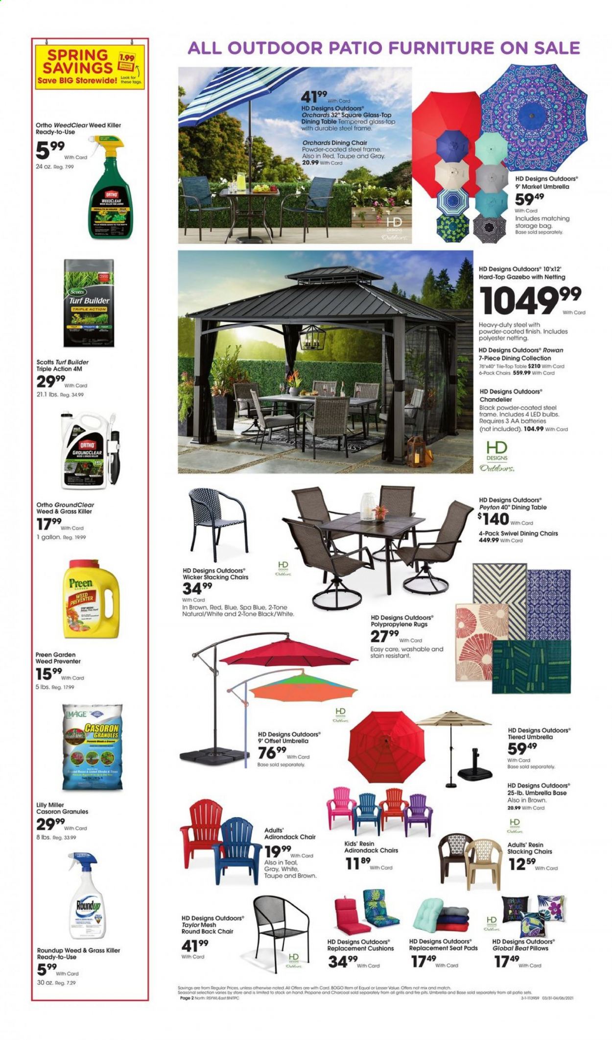 thumbnail - Fred Meyer Flyer - 03/31/2021 - 04/06/2021 - Sales products - Miller, storage bag, bulb, LED bulb, aa batteries, cushion, pillow, turf builder, Roundup. Page 2.