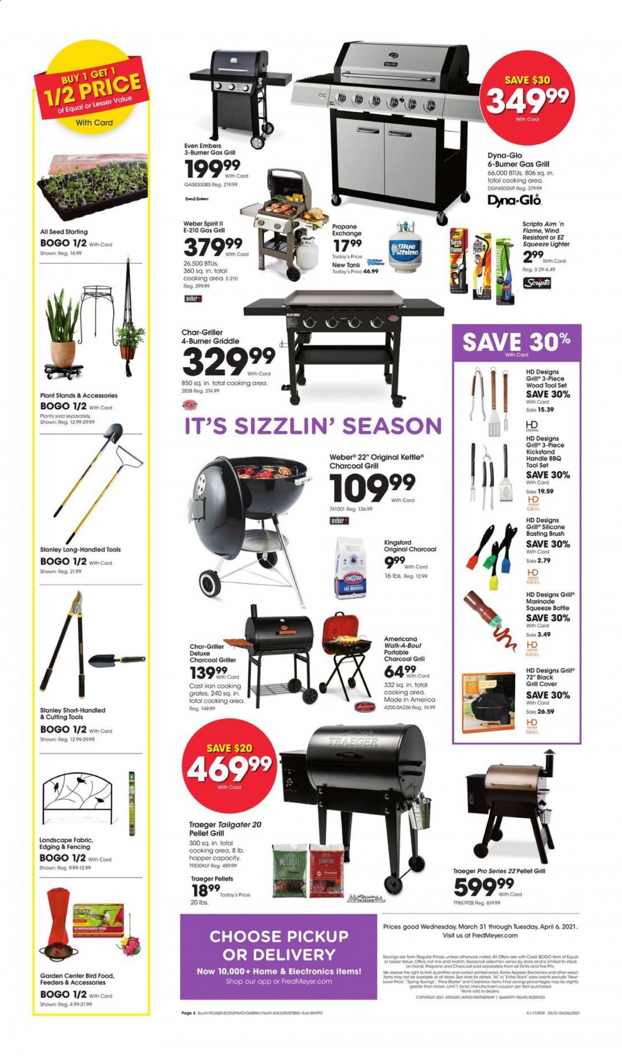 thumbnail - Fred Meyer Flyer - 03/31/2021 - 04/06/2021 - Sales products - marinade, brush, tank, animal food, bird food, plant seeds, Stanley. Page 4.