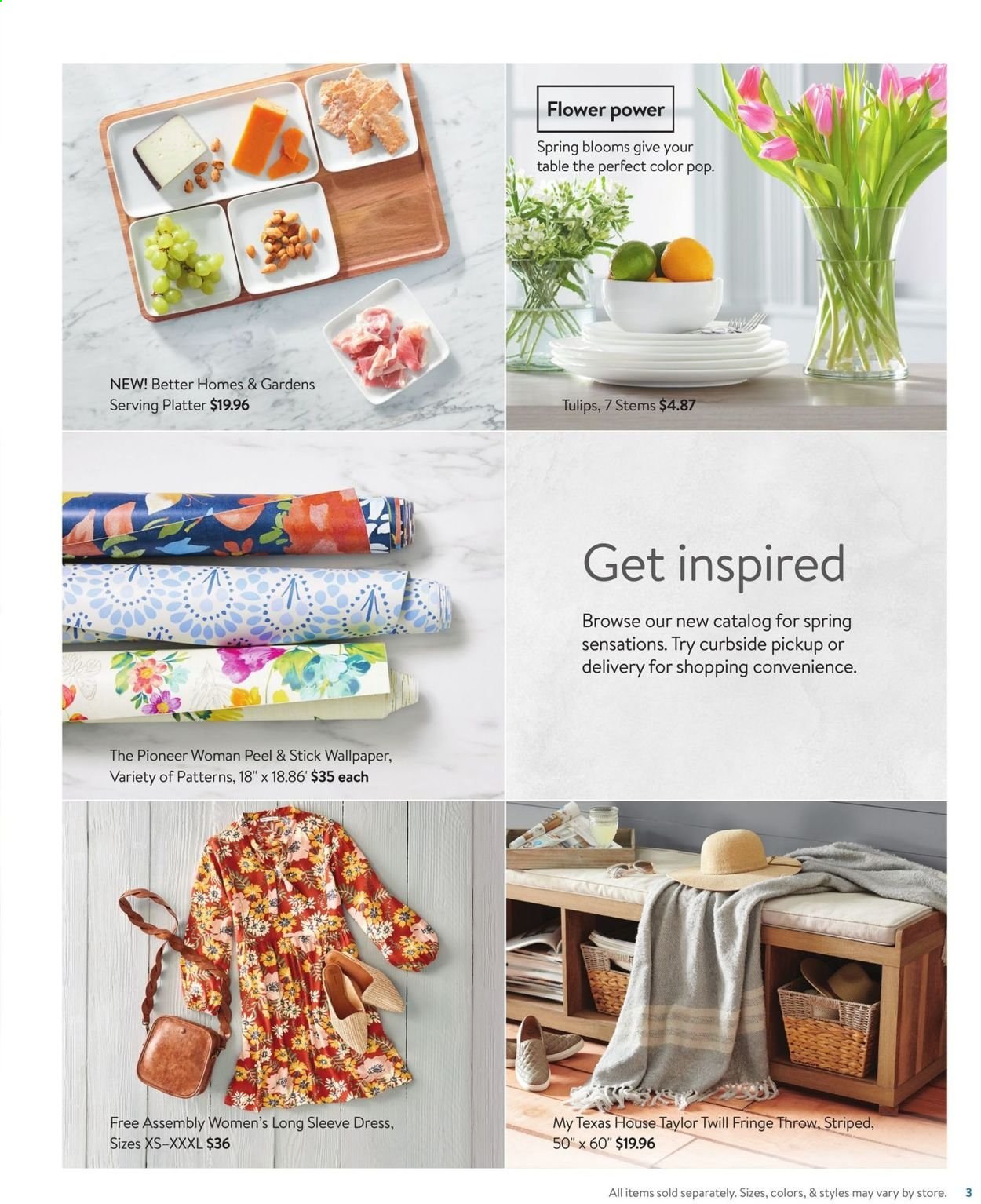 thumbnail - Walmart Flyer - 03/21/2021 - 04/04/2021 - Sales products - Pioneer Woman, dress, wallpaper, tulip. Page 3.
