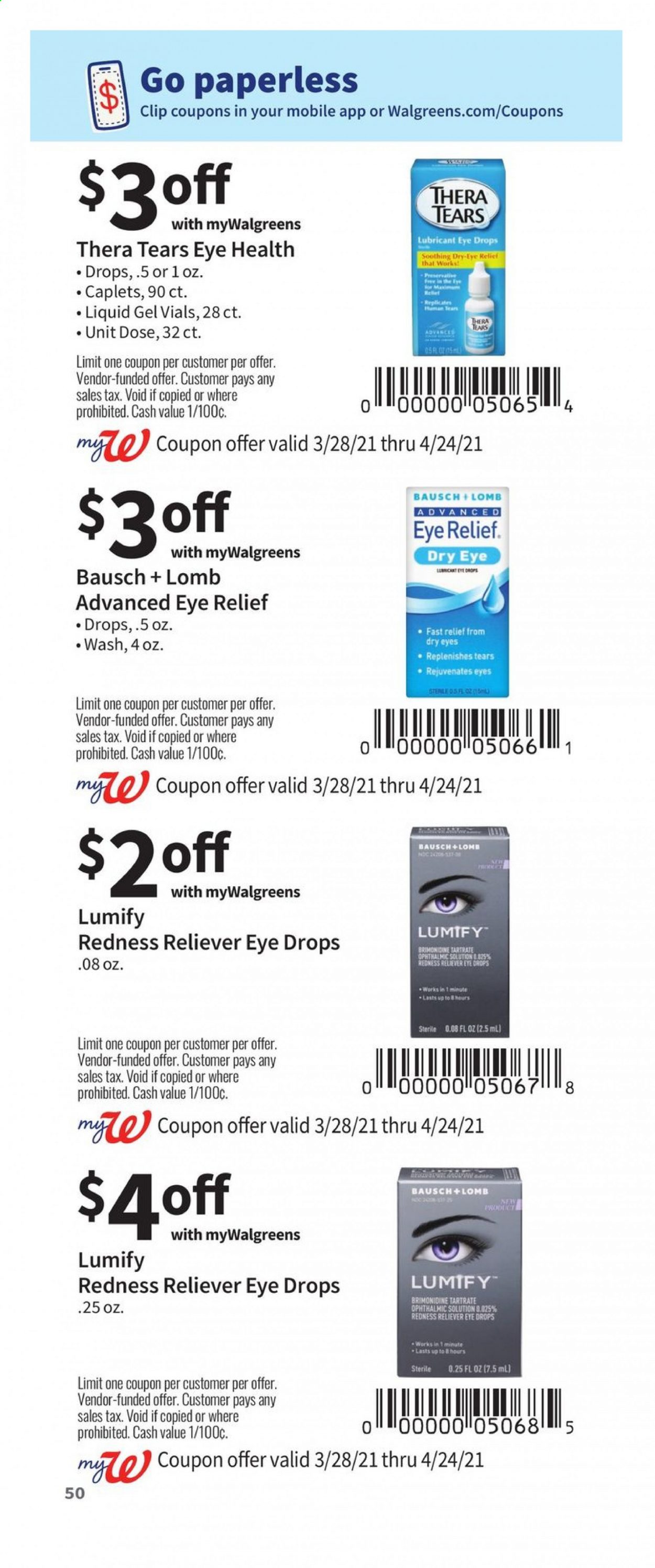 thumbnail - Walgreens Flyer - 03/28/2021 - 04/24/2021 - Sales products - Lumify, eye drops. Page 50.