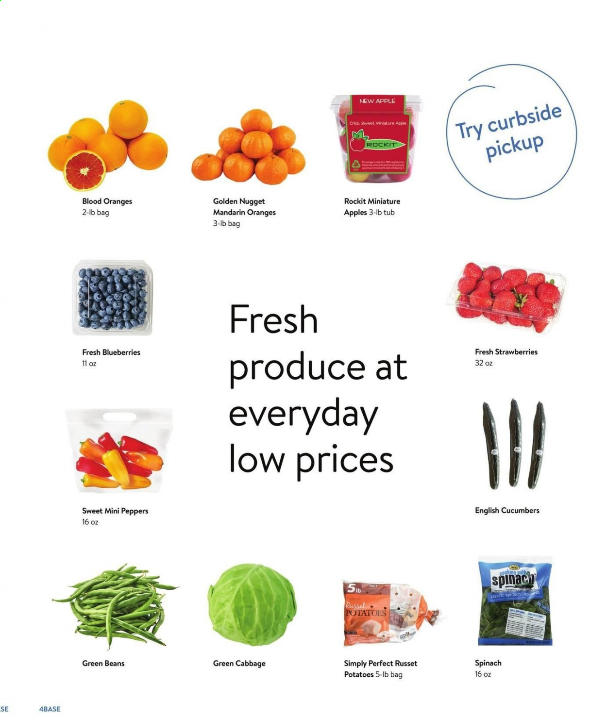 thumbnail - Walmart Flyer - 03/31/2021 - 04/04/2021 - Sales products - blueberries, beans, cabbage, cucumber, apples, oranges, spinach, strawberries, green beans, mandarines, russet potatoes, peppers. Page 4.