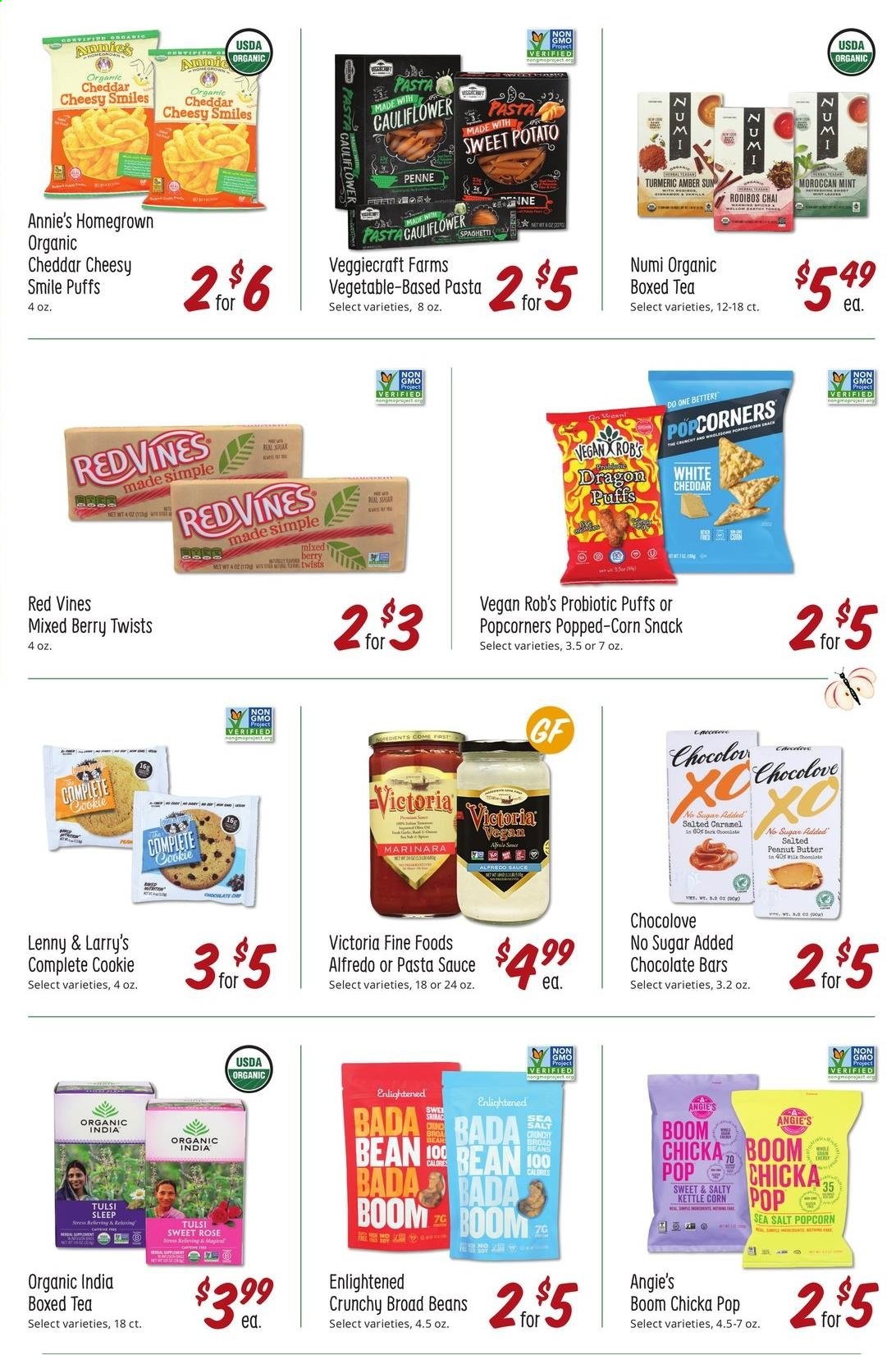 thumbnail - Sprouts Flyer - 03/31/2021 - 04/27/2021 - Sales products - puffs, fava beans, snack, spaghetti, pasta sauce, sauce, Annie's, cookies, chocolate bar, Red Vines, bars, kettle corn, popcorn, salty snack, penne, turmeric, mint, peanut butter, tea, rooibos tea. Page 10.