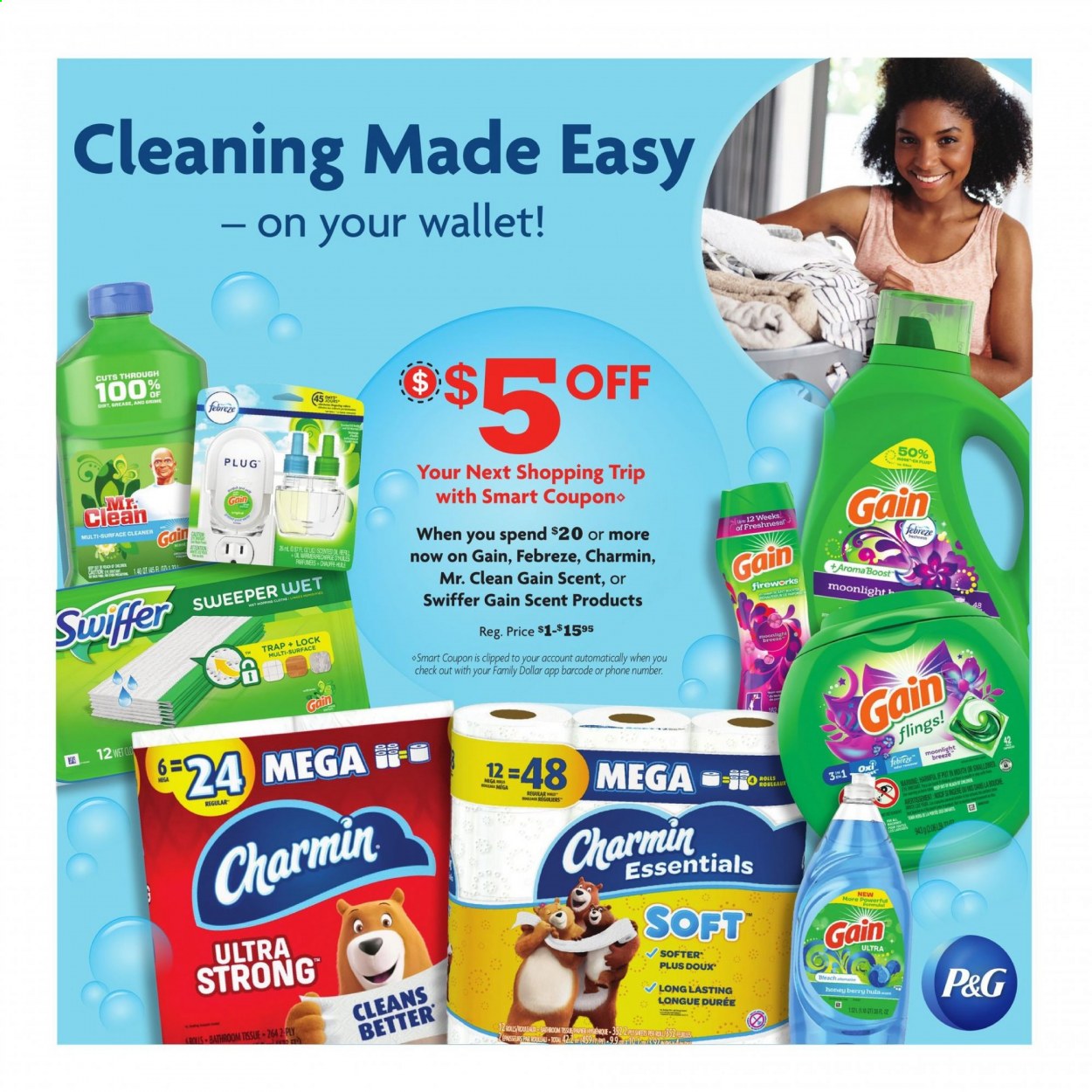 thumbnail - Family Dollar Flyer - 04/04/2021 - 04/10/2021 - Sales products - honey, Boost, bath tissue, tissues, Charmin, Febreze, Gain, surface cleaner, cleaner, Swiffer, bleach. Page 2.