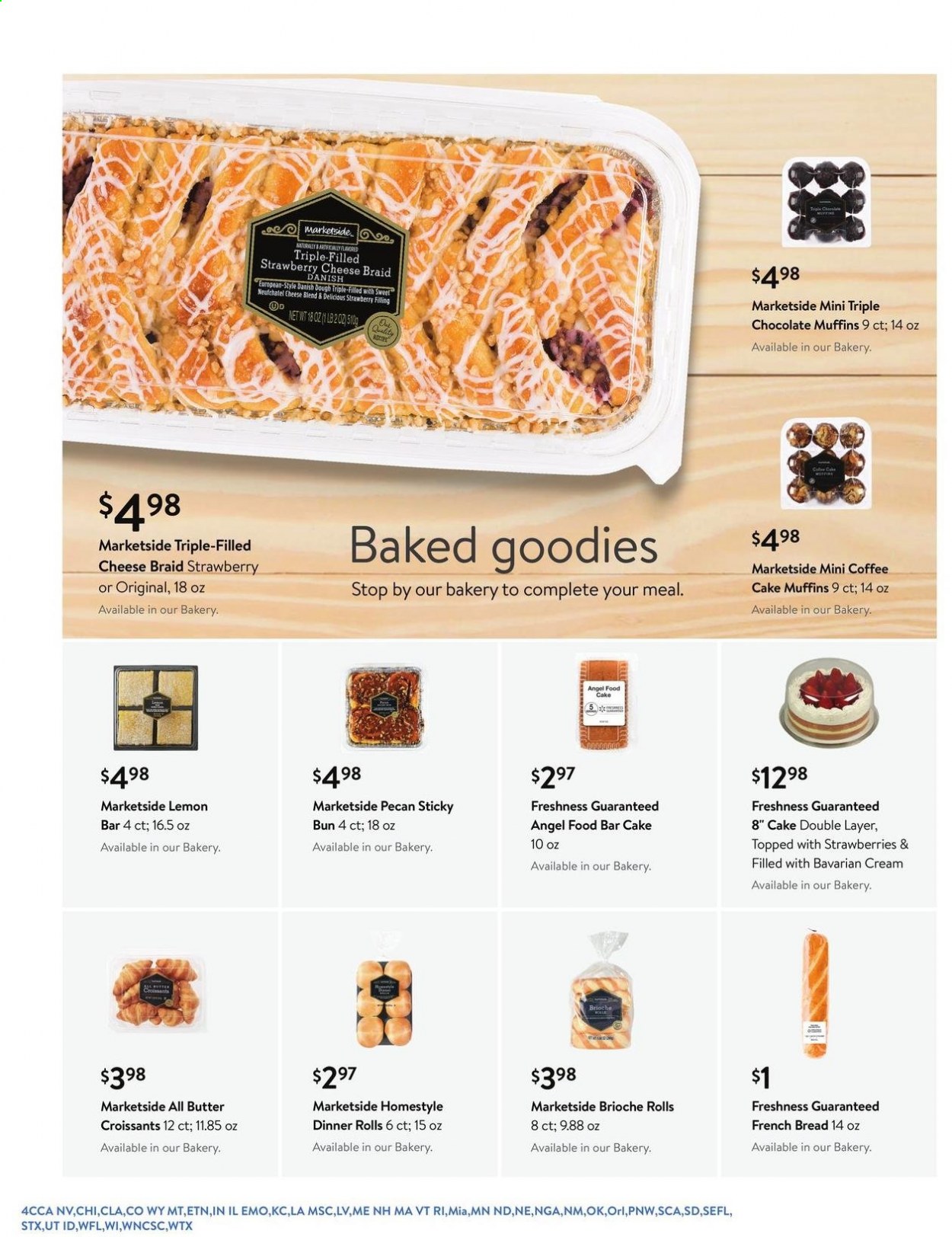 thumbnail - Walmart Flyer - 04/05/2021 - 04/27/2021 - Sales products - bread, cake, dinner rolls, croissant, brioche, Angel Food, muffin, cheese, chocolate, coffee. Page 4.