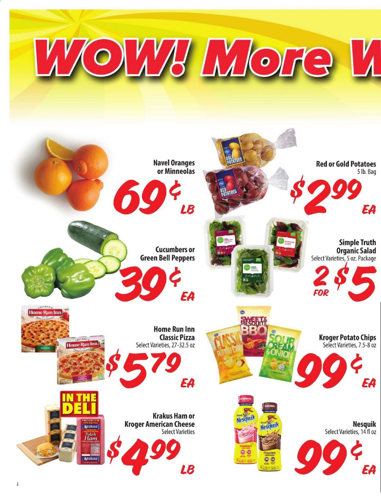 thumbnail - Food 4 Less Flyer - 04/07/2021 - 04/13/2021 - Sales products - bell peppers, cucumber, salad, oranges, pizza, ham, american cheese, chocolate, Nesquik, potato chips, chips, polish, peppers, red potatoes, navel oranges. Page 3.