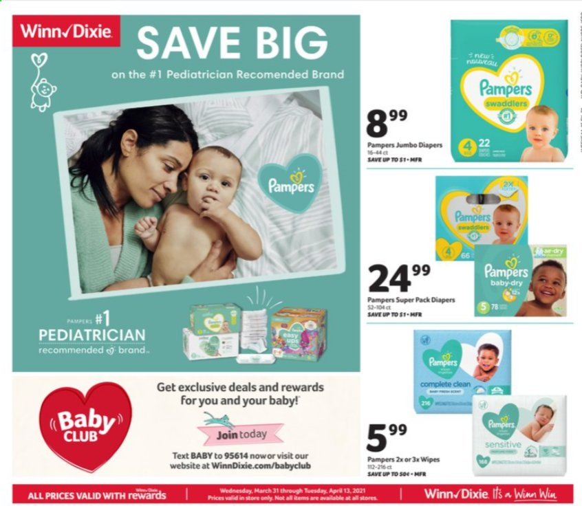 thumbnail - Winn Dixie Flyer - 03/31/2021 - 04/13/2021 - Sales products - Pampers, wipes. Page 1.