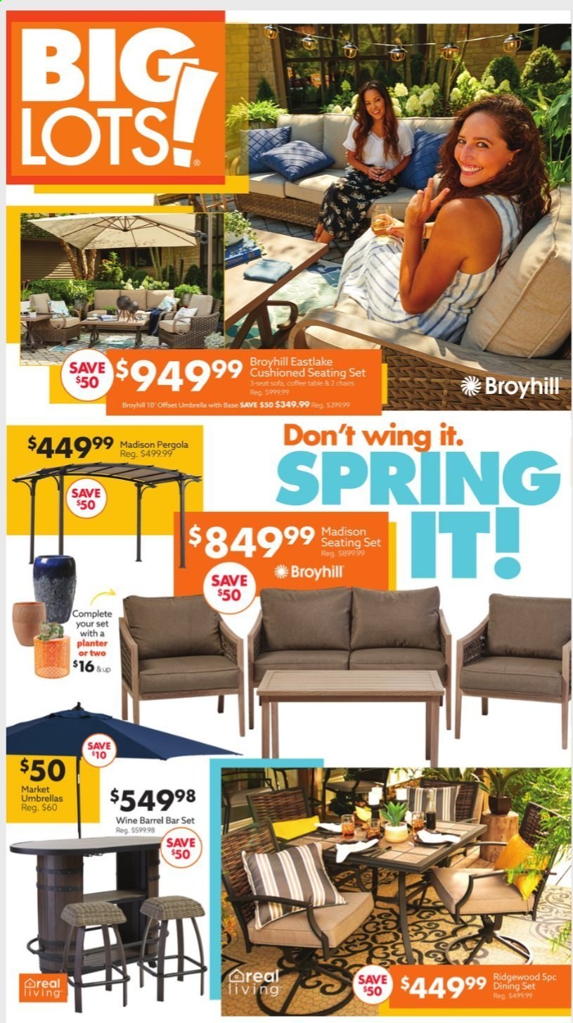 thumbnail - Big Lots Flyer - 04/10/2021 - 04/17/2021 - Sales products - dining set, table, chair, sofa, seating set, coffee table, umbrella. Page 1.