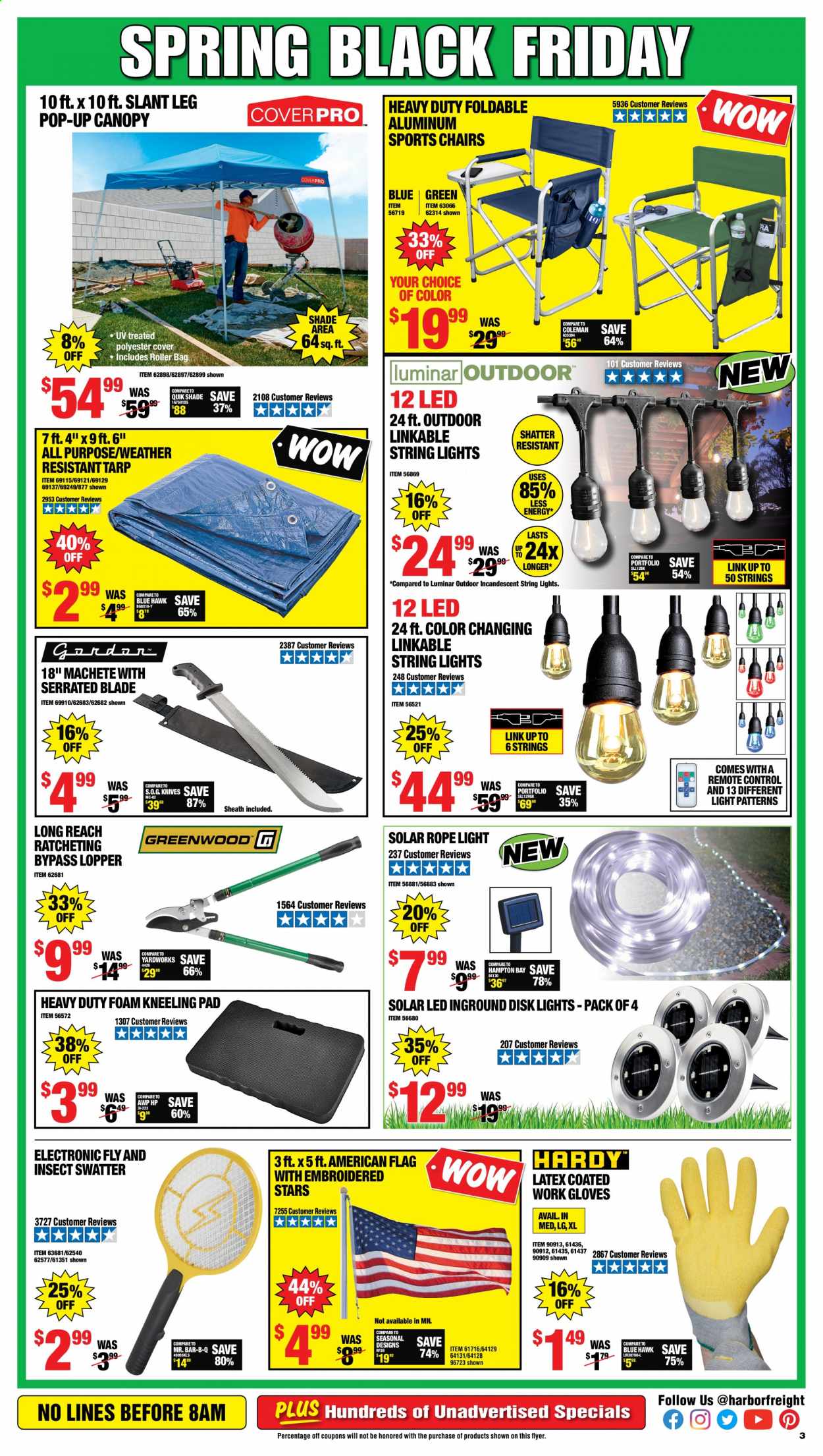 thumbnail - Harbor Freight Flyer - 04/06/2021 - 04/11/2021 - Sales products - remote control, bag, Coleman, roller, rope light, solar led, string lights, gloves, work gloves. Page 3.