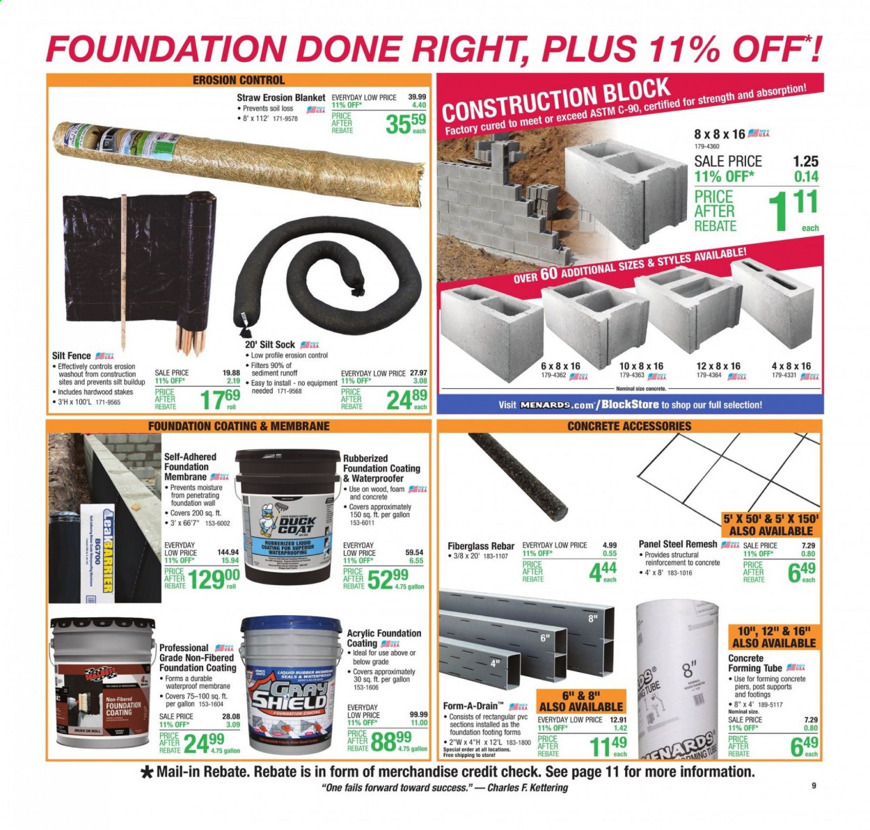 thumbnail - Menards Flyer - 04/11/2021 - 04/17/2021 - Sales products - brush, straw, blanket, gallon, construction block. Page 12.