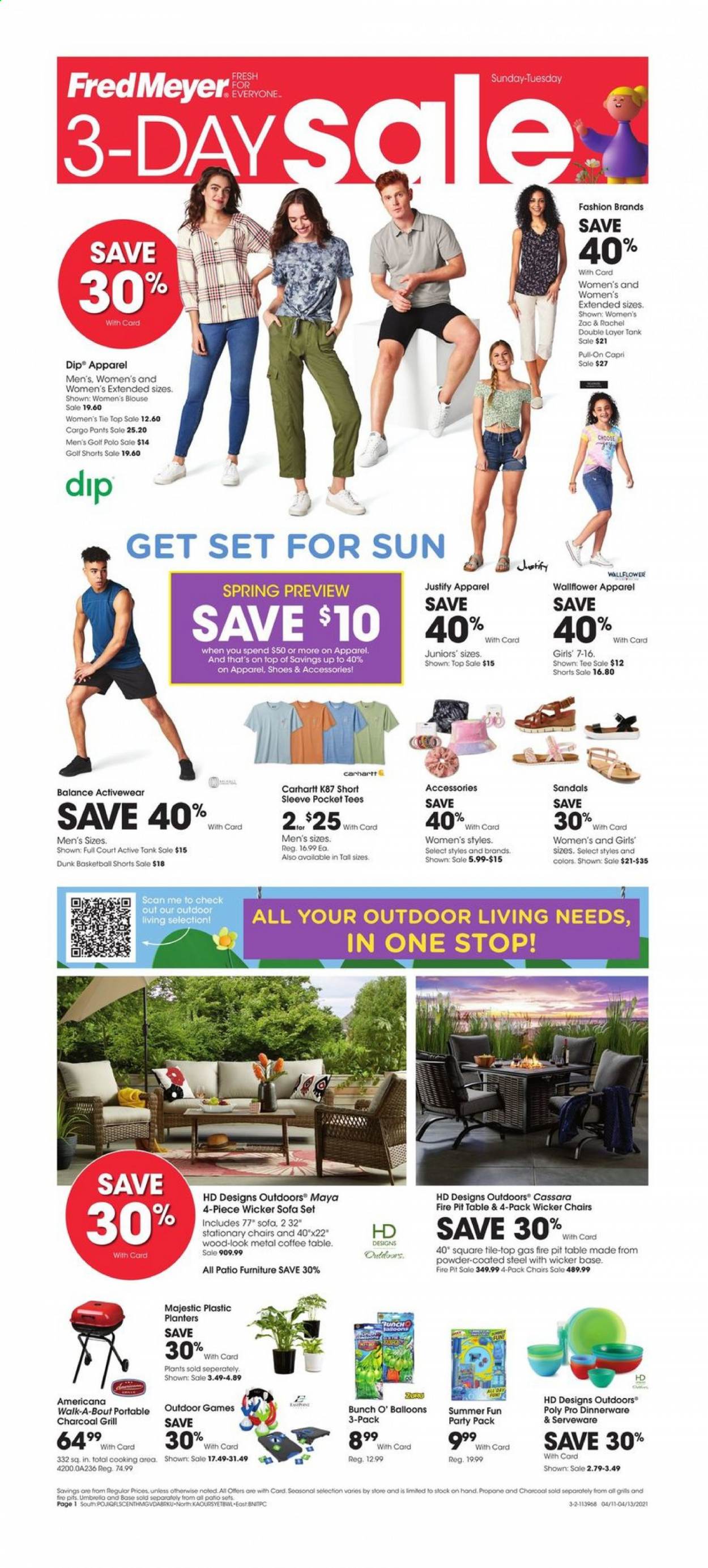 thumbnail - Fred Meyer Flyer - 04/11/2021 - 04/13/2021 - Sales products - cod, dip, Planters, dinnerware set, serveware, balloons, tank. Page 1.