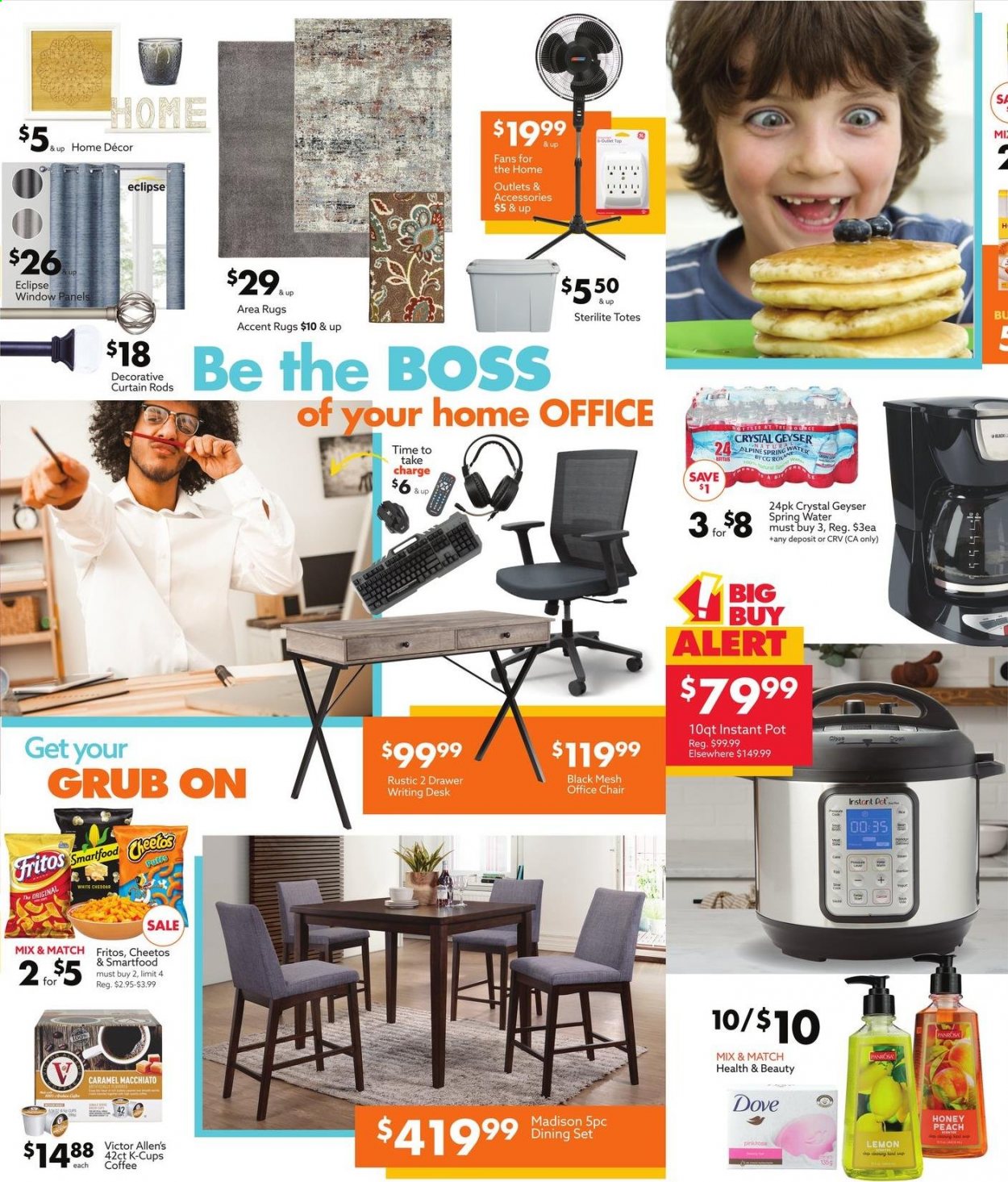 thumbnail - Big Lots Flyer - 04/17/2021 - 04/24/2021 - Sales products - dining set, chair, office chair, Fritos, Cheetos, Smartfood, caramel, honey, spring water, coffee, coffee capsules, K-Cups, Dove, pot, curtain, Instant Pot, tote, curtain rod. Page 6.