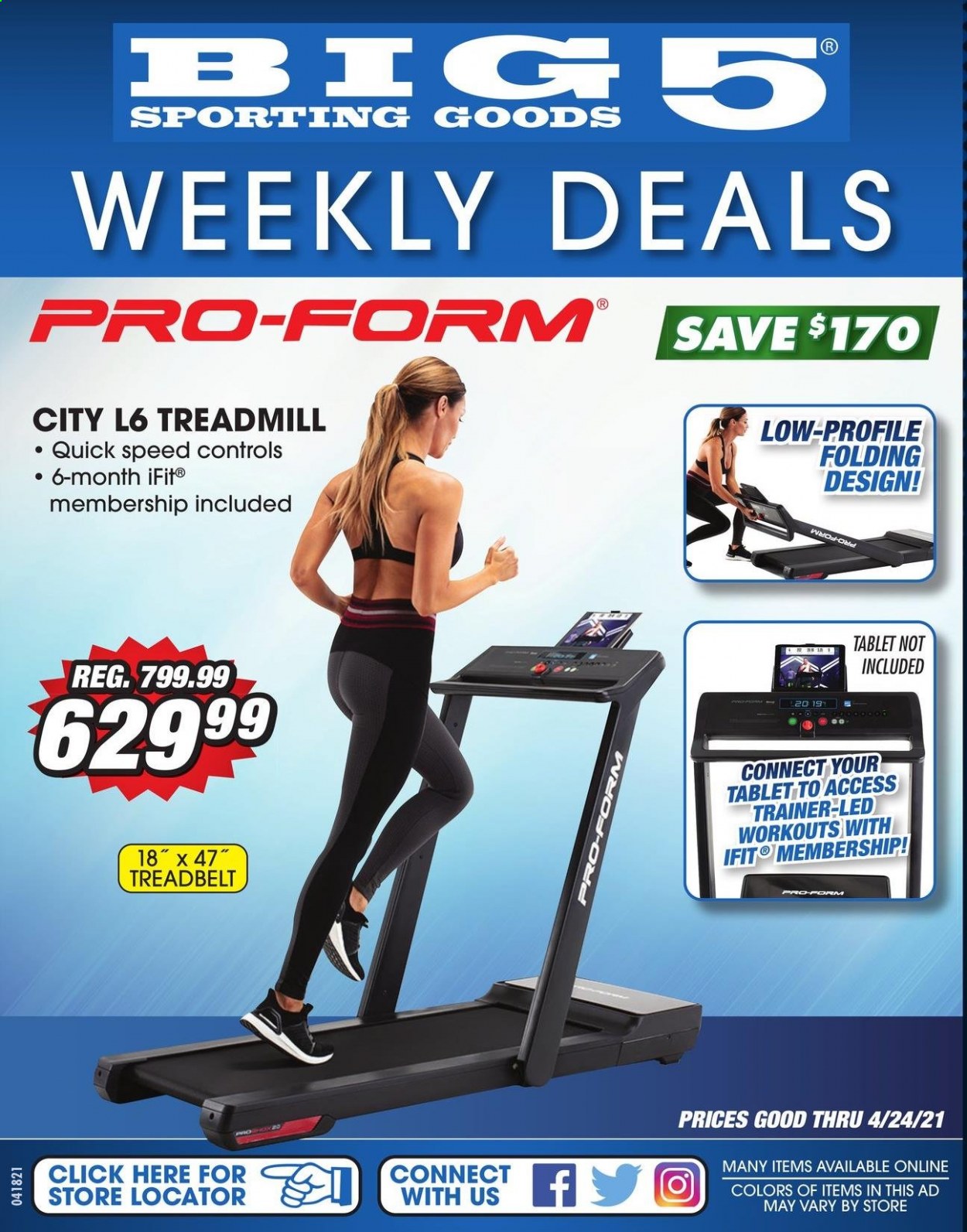 thumbnail - Big 5 Flyer - 04/18/2021 - 04/24/2021 - Sales products - treadmill. Page 1.