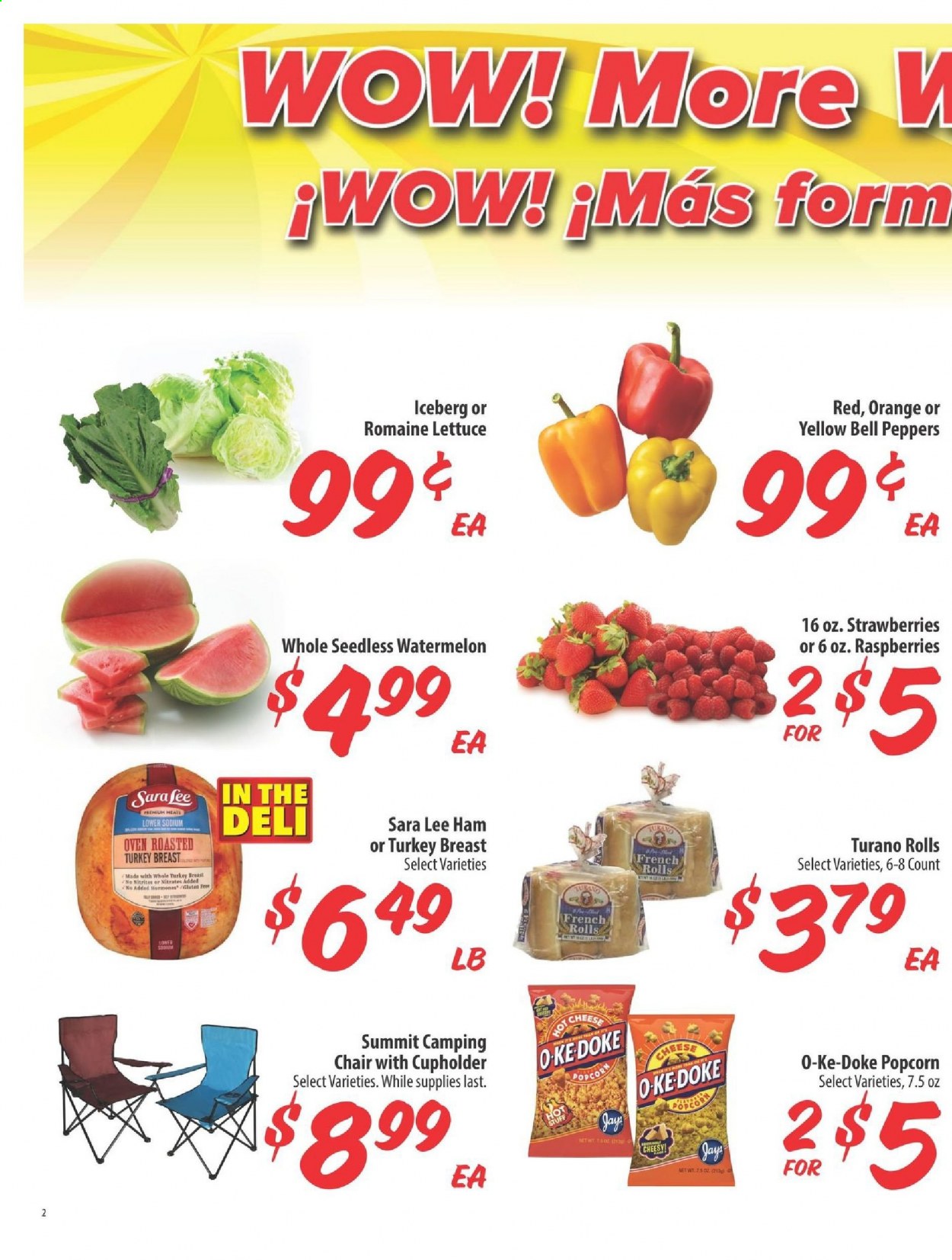 thumbnail - Food 4 Less Flyer - 04/21/2021 - 04/27/2021 - Sales products - chair, Sara Lee, bell peppers, lettuce, peppers, raspberries, strawberries, watermelon, oranges, ham, cheese, popcorn. Page 3.