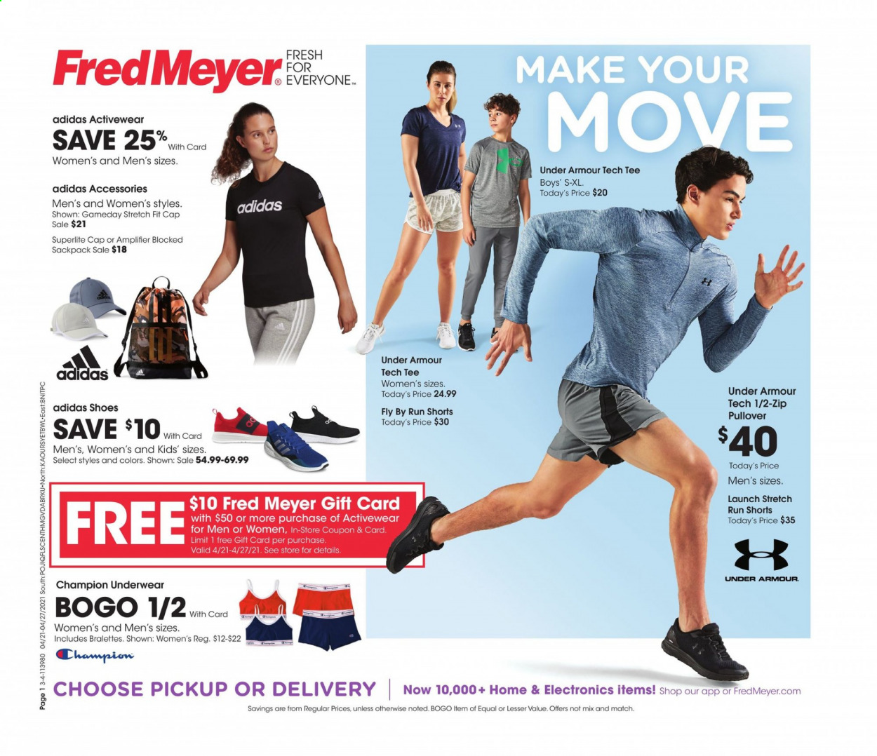 thumbnail - Fred Meyer Flyer - 04/21/2021 - 04/27/2021 - Sales products - Adidas, amplifier. Page 1.