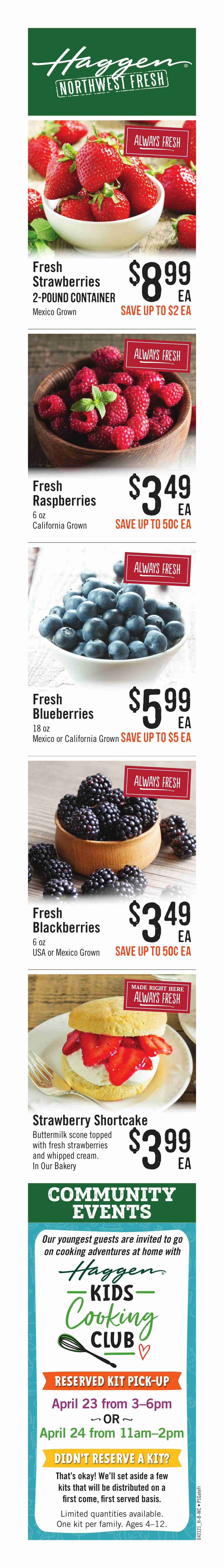thumbnail - Haggen Flyer - 04/21/2021 - 04/27/2021 - Sales products - blackberries, blueberries, raspberries, strawberries, buttermilk, whipped cream. Page 5.