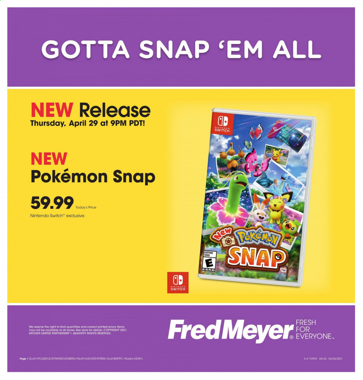 thumbnail - Fred Meyer Flyer - 04/25/2021 - 04/30/2021 - Sales products - Pokémon. Page 1.