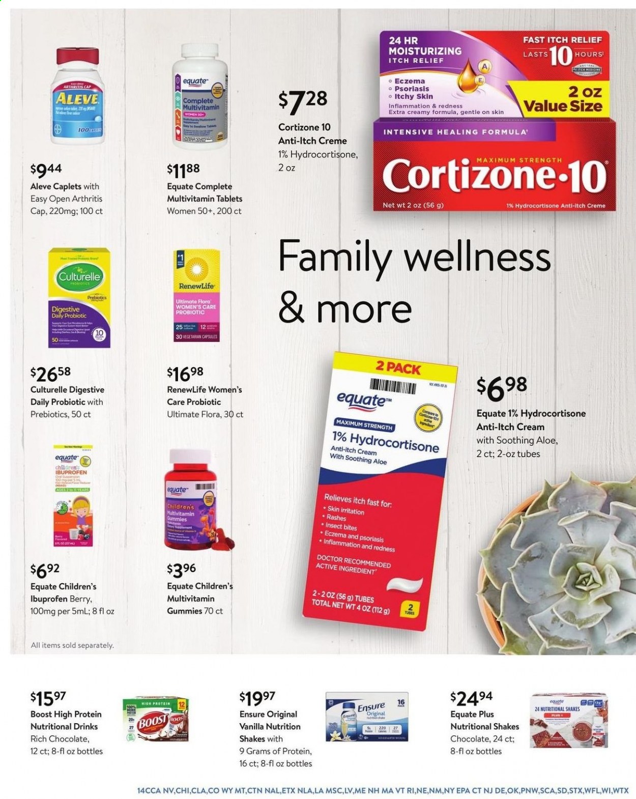 thumbnail - Walmart Flyer - 04/28/2021 - 06/01/2021 - Sales products - shake, Flora, Boost, cap, Aleve, Culturelle, multivitamin, Ibuprofen, probiotics, Family Wellness. Page 14.