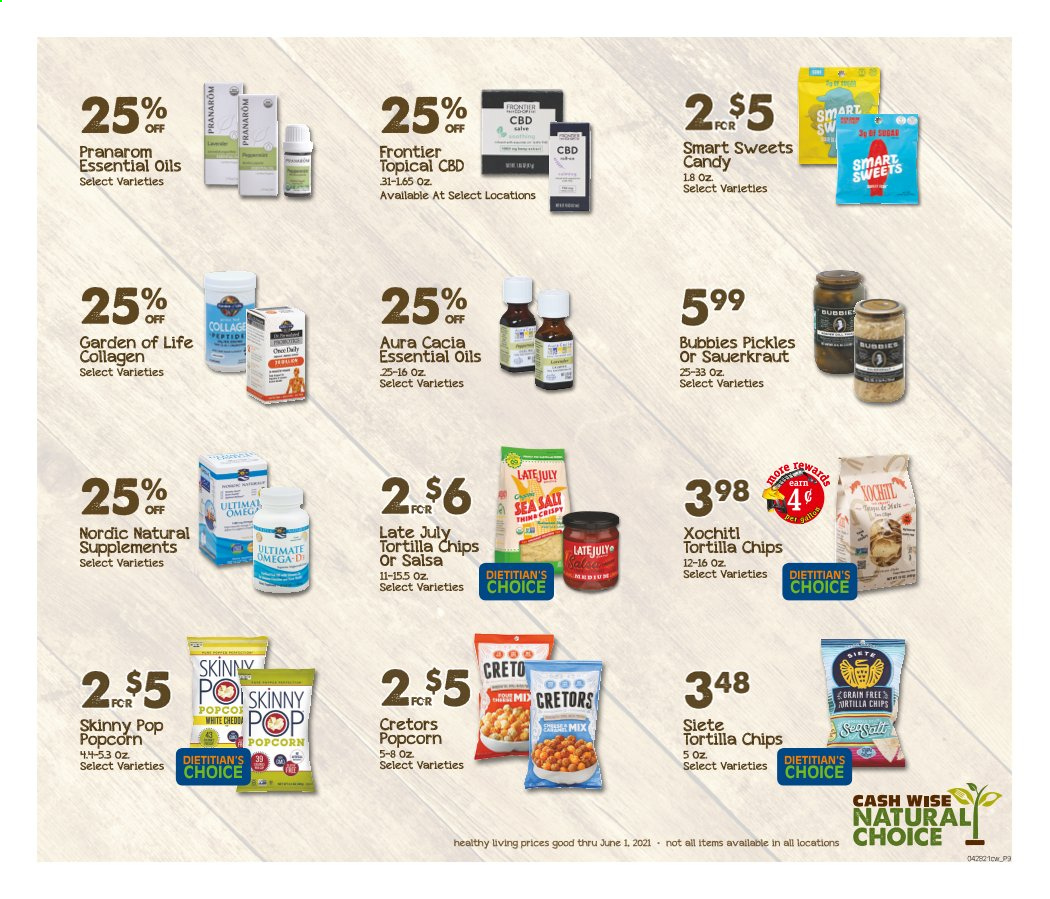 thumbnail - Cash Wise Flyer - 04/25/2021 - 06/01/2021 - Sales products - tortilla chips, chips, popcorn, Skinny Pop, sauerkraut, pickles, salsa. Page 4.