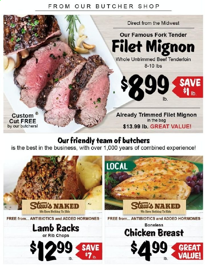 thumbnail - Stew Leonard's Flyer - 05/05/2021 - 05/11/2021 - Sales products - chicken breasts, beef meat, beef tenderloin, rib chops. Page 1.