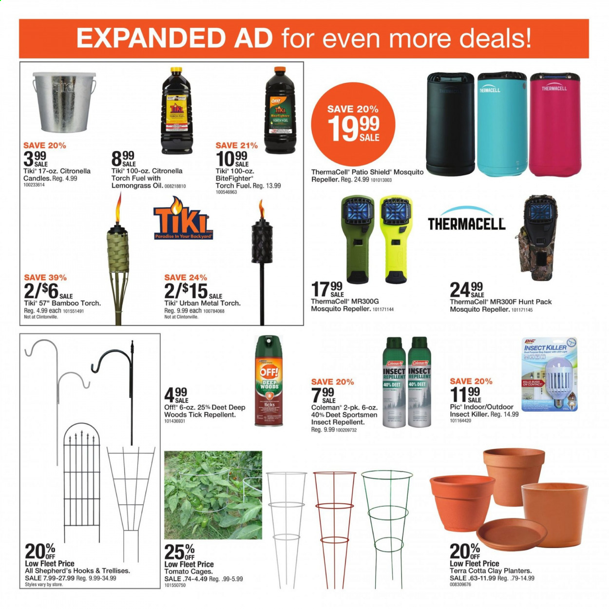 thumbnail - Fleet Farm Flyer - 05/07/2021 - 05/15/2021 - Sales products - Coleman, oil, Planters, repellent, insect killer, hook, candle, torch, mosquito repeller, LED light. Page 2.
