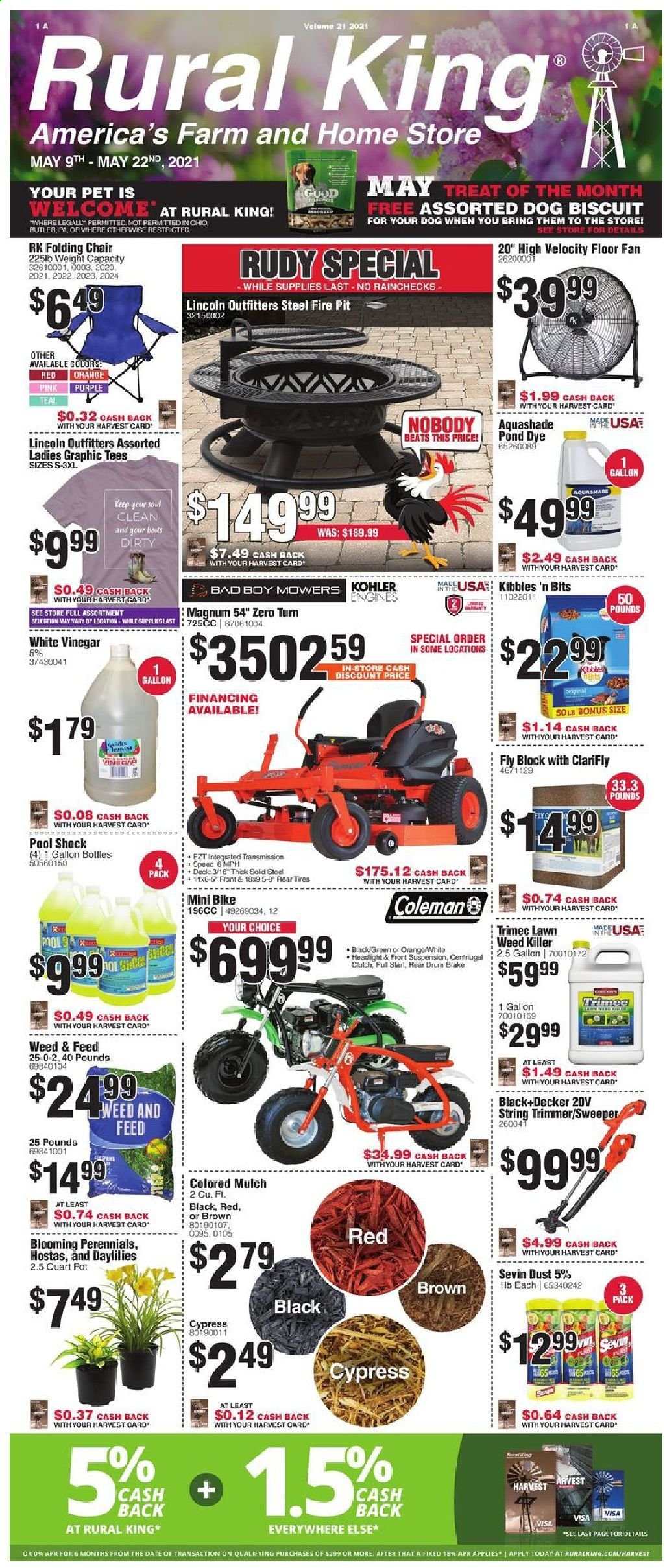 thumbnail - Rural King Flyer - 05/09/2021 - 05/22/2021 - Sales products - boots, Coleman, biscuit, vinegar, pot, Beats, Black & Decker, chair, folding chair, headlamp, string trimmer, trimmer, pool, garden mulch, mini bike, tires. Page 1.